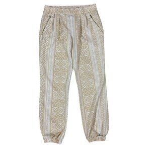 Spacegirlz Boho Print Jogger Pants Beige Small Lounge Elastic Waist Streetwear